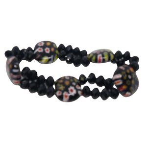 Beaded Stretch Bracelet with Murano Millefiori Floral Glass Accents